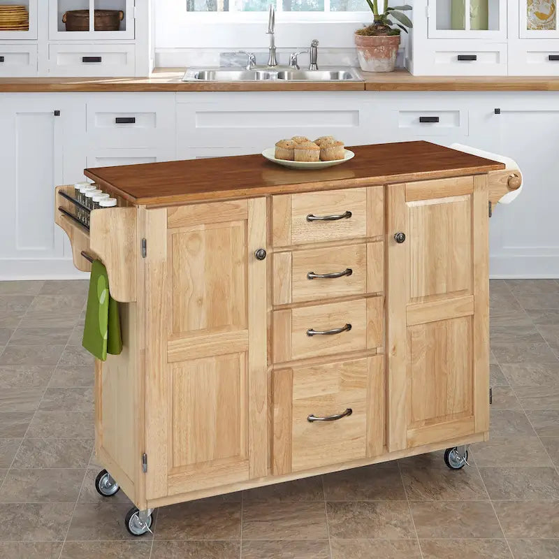 Copper Grove Puff Island Natural Finish 4-drawer Kitchen Cart