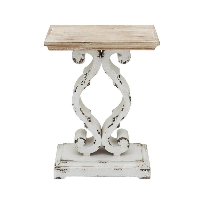French Country Wood Rectangle End Table with Natural Wood Top