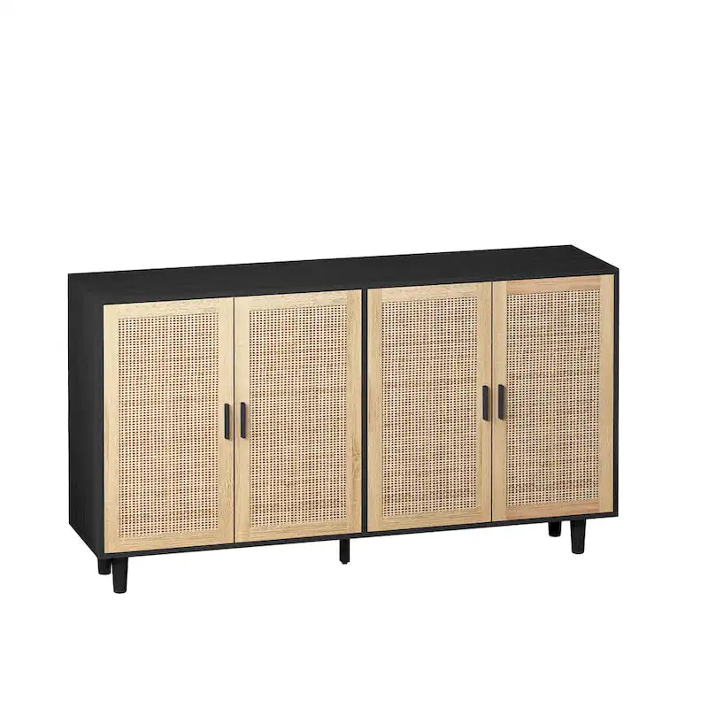 Functional 4-Door Rattan Decorative Storage Cabinet