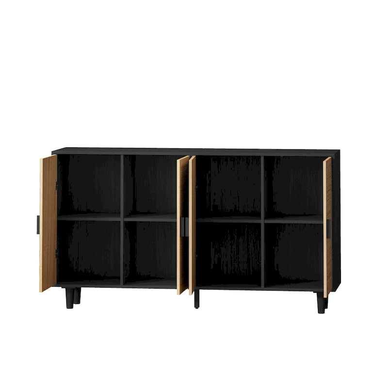 Functional 4-Door Rattan Decorative Storage Cabinet