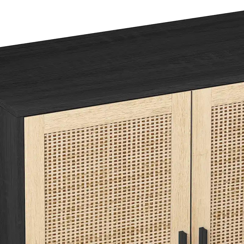 Functional 4-Door Rattan Decorative Storage Cabinet
