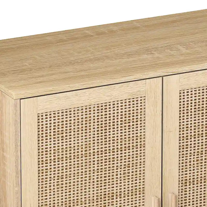 Functional 4-Door Rattan Decorative Storage Cabinet