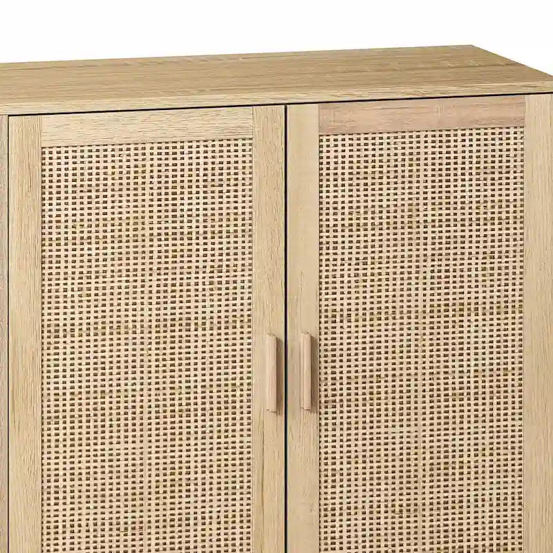 Functional 4-Door Rattan Decorative Storage Cabinet