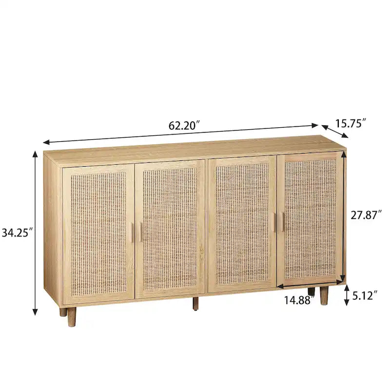 Functional 4-Door Rattan Decorative Storage Cabinet
