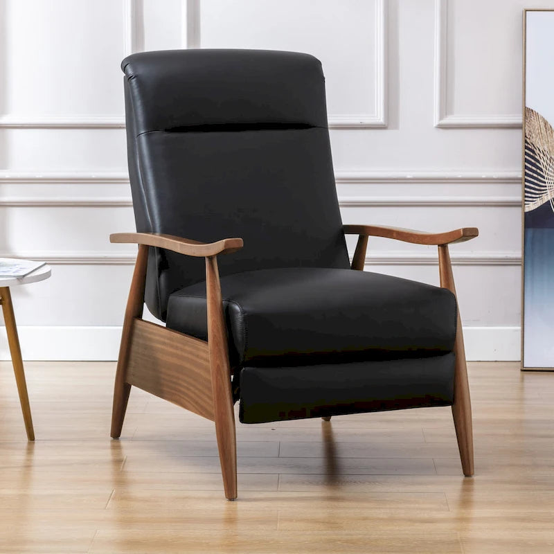 Fordham Top Grain Leather Wood Arm Push Back Recliner by Greyson Living