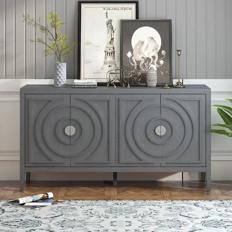 Retro Sideboard with Circular Groove Design Metal Handle