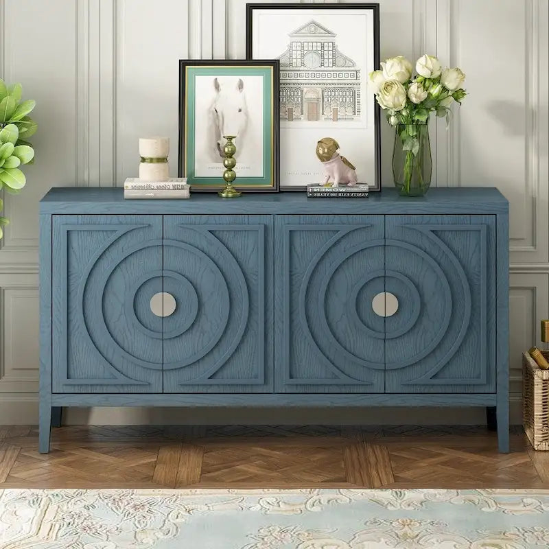 Retro Sideboard with Circular Groove Design Metal Handle