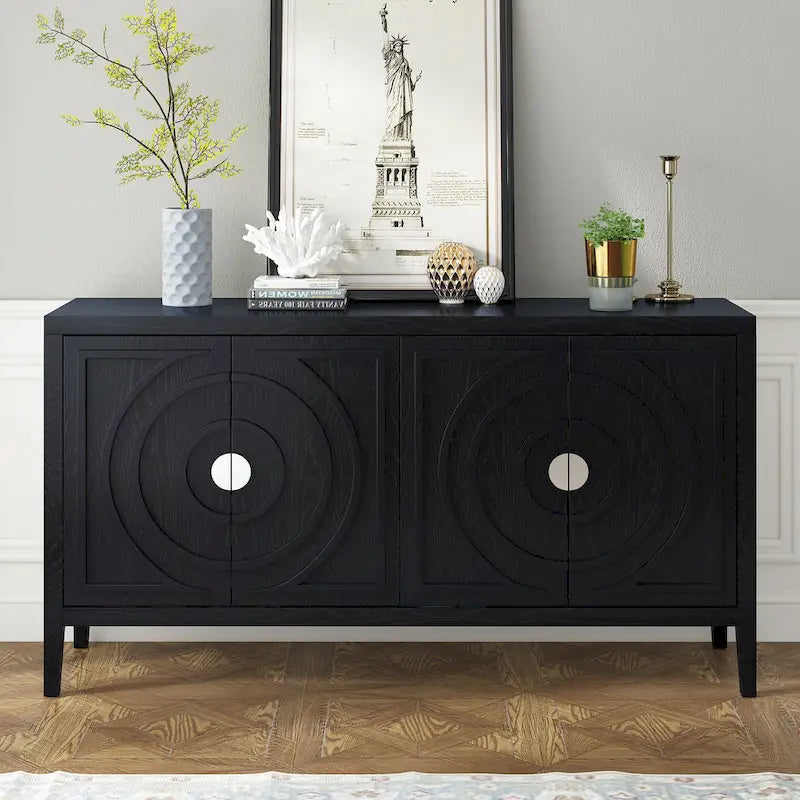 Retro Sideboard with Circular Groove Design Metal Handle
