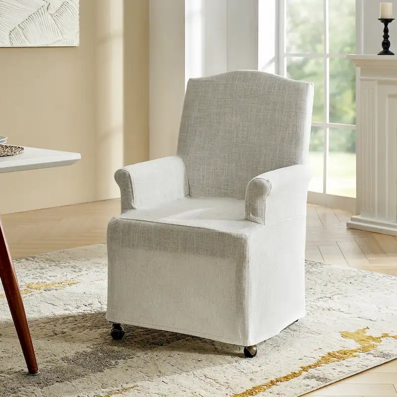 Alethea Upholstered Slipcover Arm Dining Chair with Soild Wood Legs by HULALA HOME
