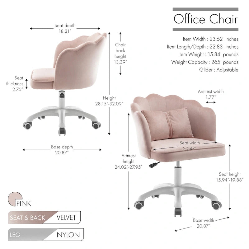 Porthos Home Taio Scalloped Velvet Office Chair with Nylon Base