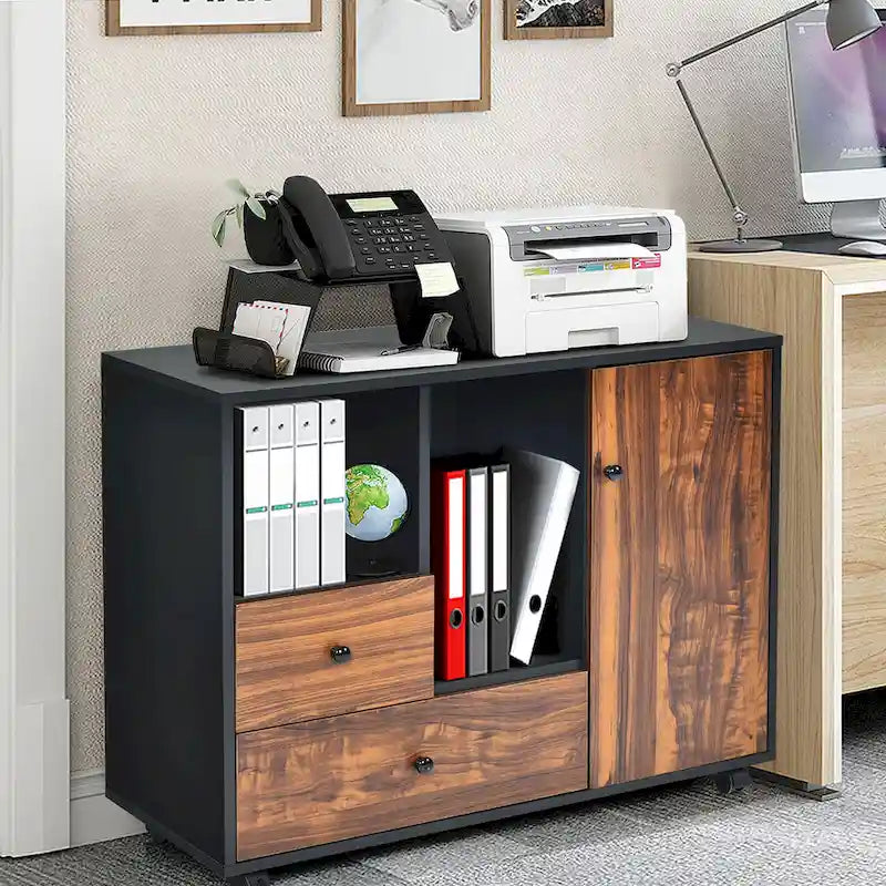 Wood Mobile Filing Cabinet Large Storage Cabinet Printer Stand