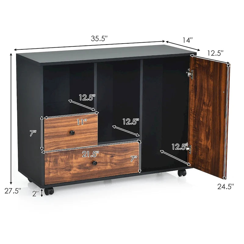 Wood Mobile Filing Cabinet Large Storage Cabinet Printer Stand