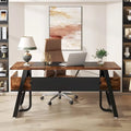 63 inch Large Executive Desk Office Desk with Storage Shelf for Home Office, Rustic Brown Black