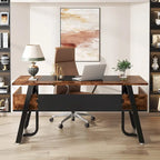 63 inch Large Executive Desk Office Desk with Storage Shelf for Home Office, Rustic Brown Black