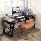 63 inch Large Executive Desk Office Desk with Storage Shelf for Home Office, Rustic Brown Black
