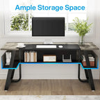 63 inch Large Executive Desk Office Desk with Storage Shelf for Home Office, Rustic Brown Black
