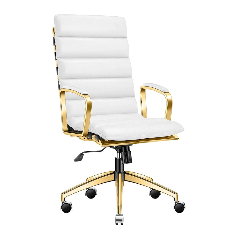 LUXMOD Office Chair Faux Leather Gold Frame Adjustable and Swivel