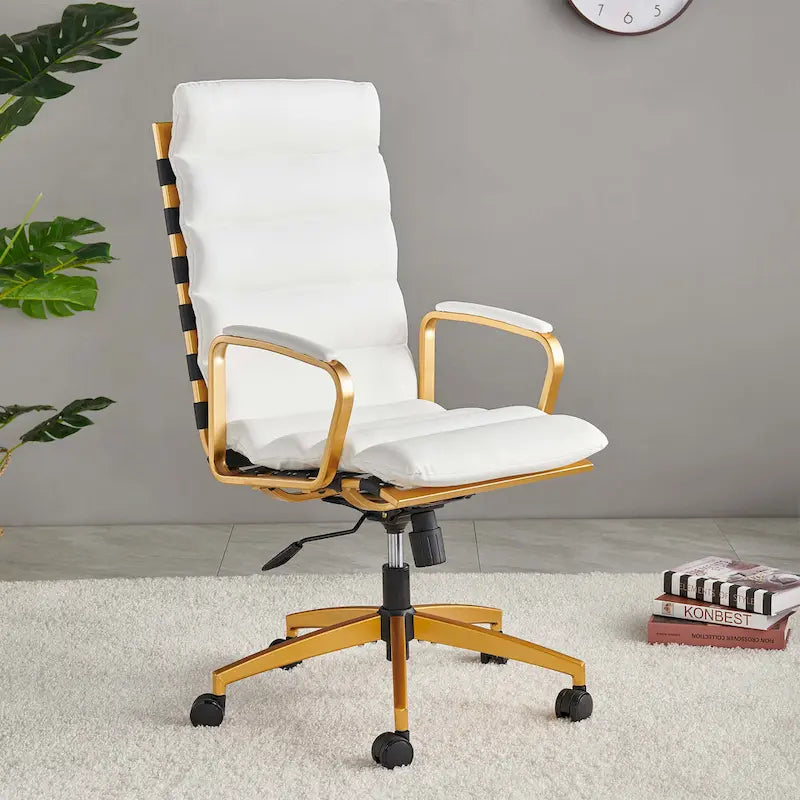 LUXMOD Office Chair Faux Leather Gold Frame Adjustable and Swivel