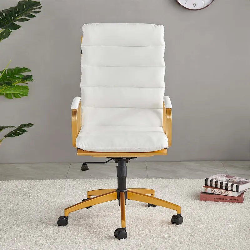 LUXMOD Office Chair Faux Leather Gold Frame Adjustable and Swivel