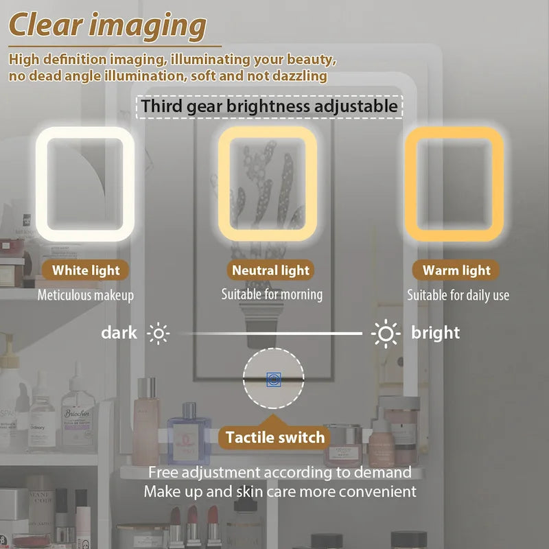 31.5 Wide Dresser Makeup Vanity With Stool and Touching Light Mirror - 31.5W