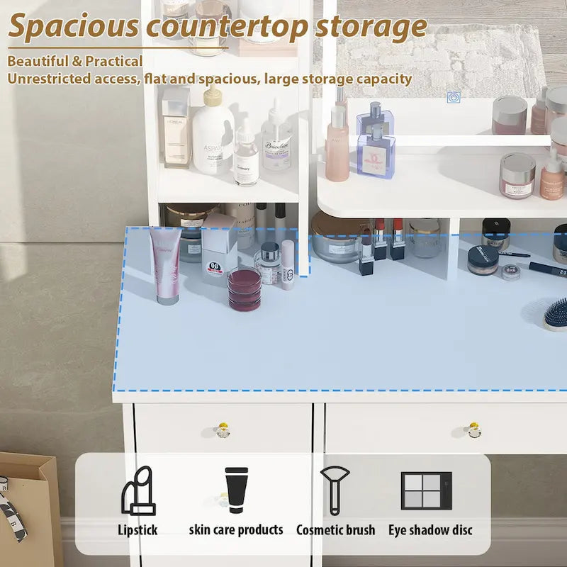 31.5 Wide Dresser Makeup Vanity With Stool and Touching Light Mirror - 31.5W