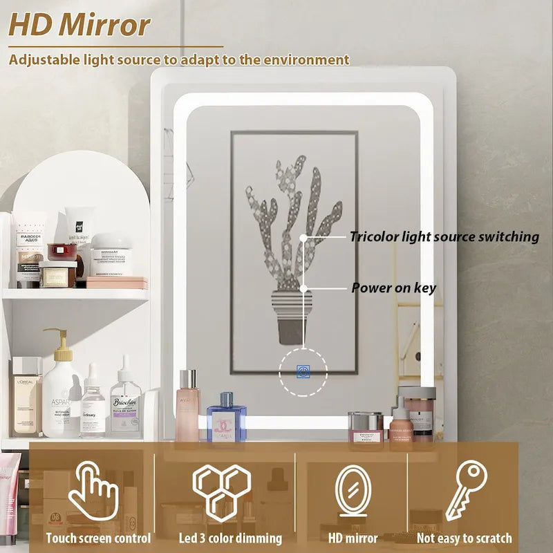 31.5 Wide Dresser Makeup Vanity With Stool and Touching Light Mirror - 31.5W