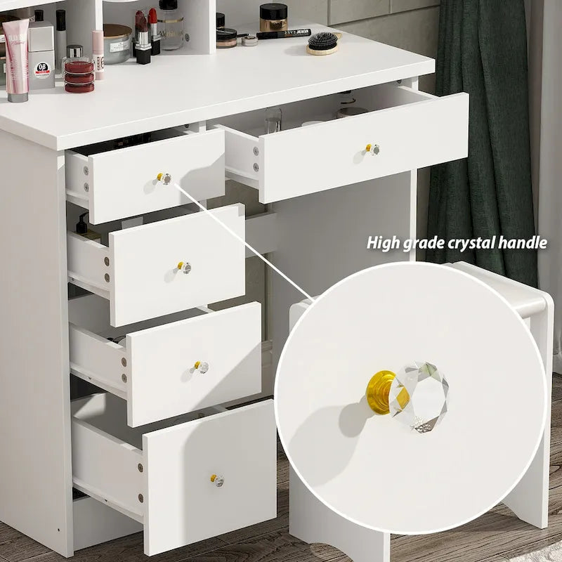 31.5 Wide Dresser Makeup Vanity With Stool and Touching Light Mirror - 31.5W