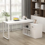 Timechee 55-inch L Shaped Office Computer Desk w/ Drawers Cabinet, White