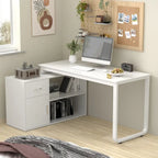 Timechee 55-inch L Shaped Office Computer Desk w/ Drawers Cabinet, White