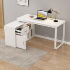 Timechee 55-inch L Shaped Office Computer Desk w/ Drawers Cabinet, White