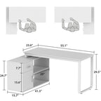 Timechee 55-inch L Shaped Office Computer Desk w/ Drawers Cabinet, White