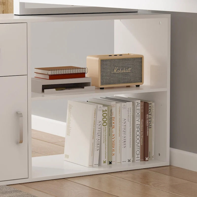 Timechee 55-inch L Shaped Office Computer Desk w/ Drawers Cabinet, White