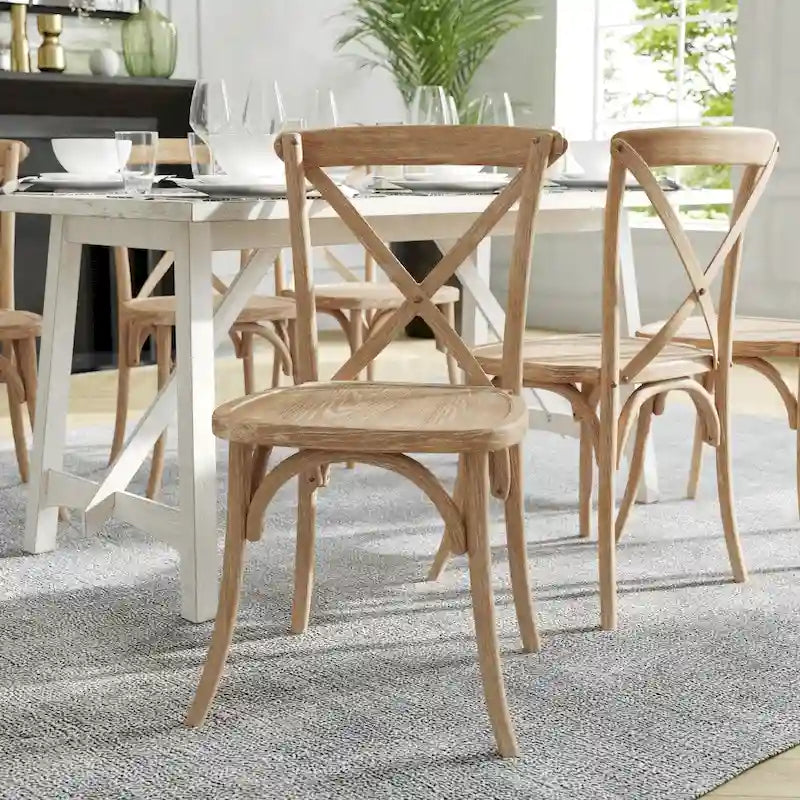 Modern Solid Wood Stacking Cross Back Dining Chairs (Set of 2)