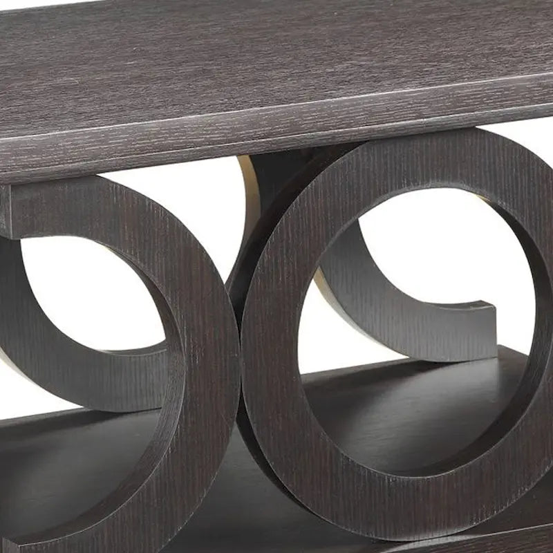 Contemporary Style C-Shaped Coffee Table With Open Shelf, Espresso Brown