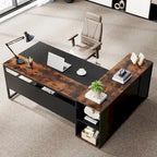 71 inch L Shaped Executive Desk with Cabinet