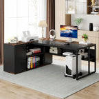 71 inch L Shaped Executive Desk with Cabinet