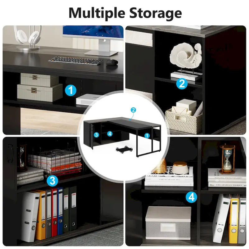 71 inch L Shaped Executive Desk with Cabinet