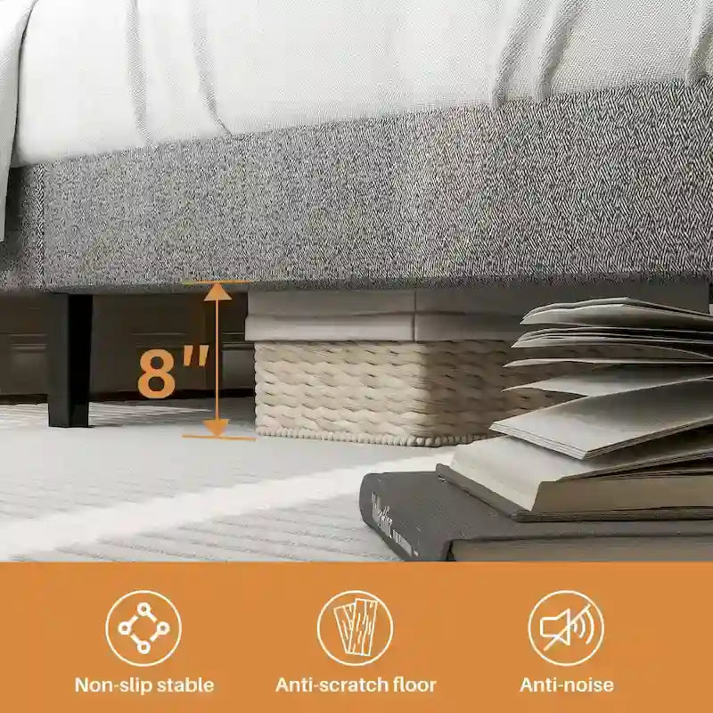 Full Bed Frame with Adjustable Headboard, No Box Spring Needed, Linen Upholstered Platform Bed Frame with Wood Slats Support