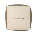 20 Gray Ivory Faux Leather Handmade Square Pouf Ottoman With Handles