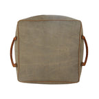 20 Gray Ivory Faux Leather Handmade Square Pouf Ottoman With Handles