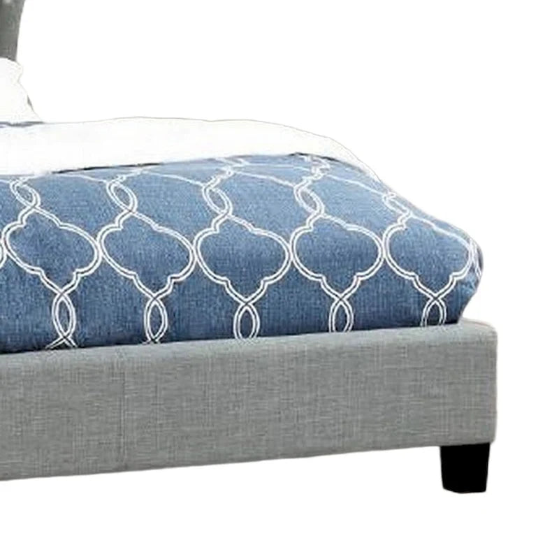 Jimi California King Bed, Upholstered Wingback Headboard, Gray Polyester