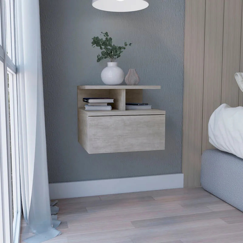 Floating Nightstand 12H,Wall Mounted with Single Drawer and 2-Tier Shelf,for Bedroom,Closet,Entryway,College Dorm