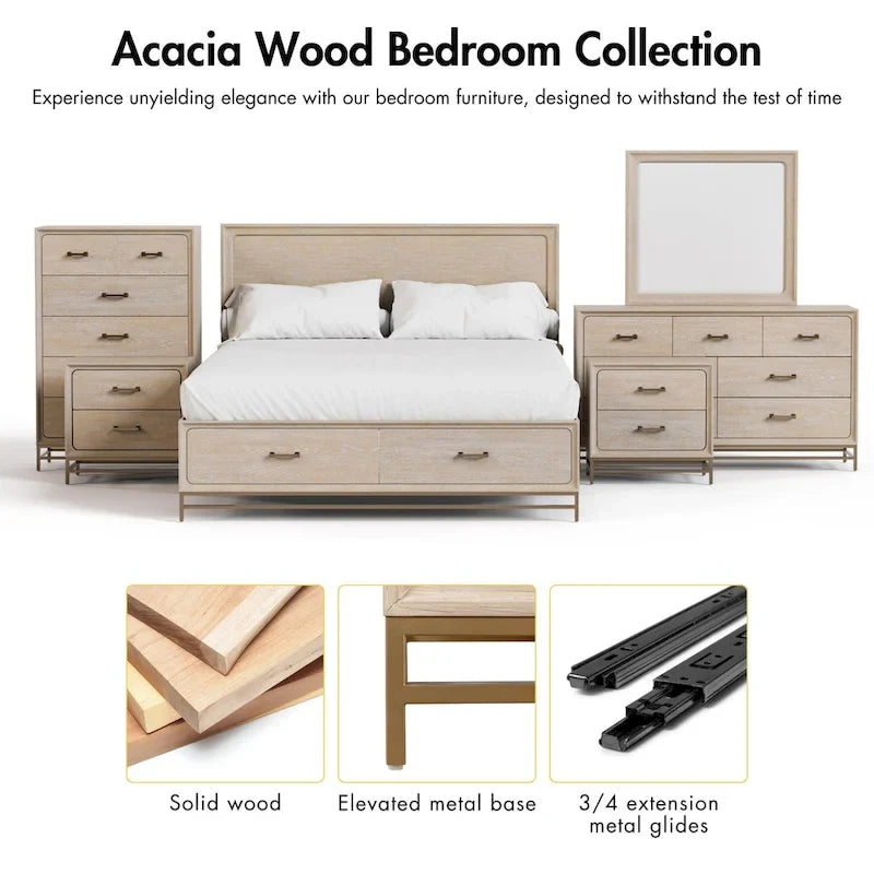 Furniture of America Drayden Transitional Oak Solid Wood 3-Piece Chest and 2 Nightstand Bedroom Set