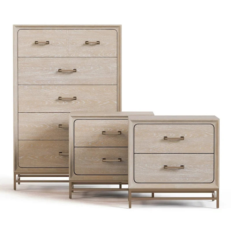 Furniture of America Drayden Transitional Oak Solid Wood 3-Piece Chest and 2 Nightstand Bedroom Set