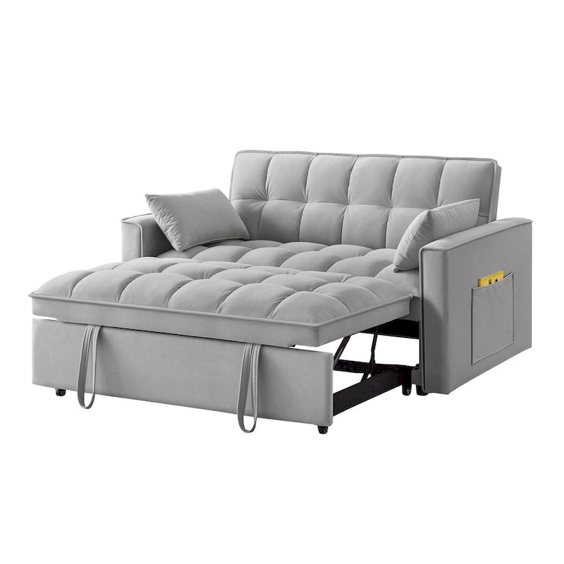 4 in1 Loveseat Sofa Bed with Armrests & Storage Pockets, Multi-Function Tufted Pull-out Sofa Bed with Adjustable Backrest