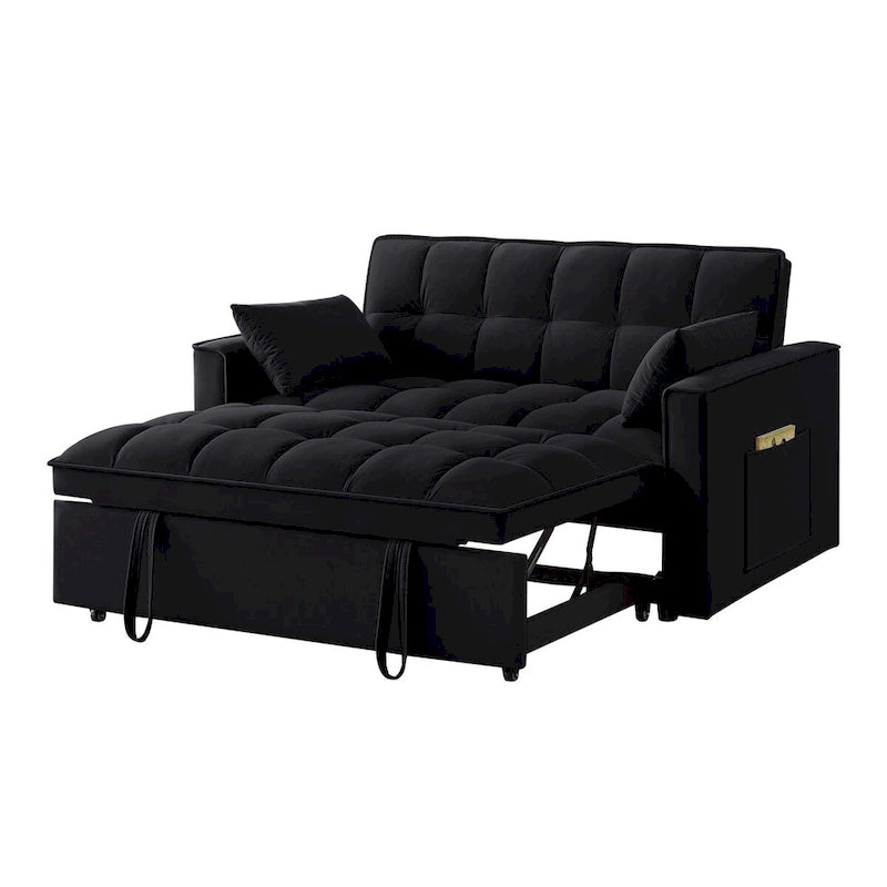4 in1 Loveseat Sofa Bed with Armrests & Storage Pockets, Multi-Function Tufted Pull-out Sofa Bed with Adjustable Backrest