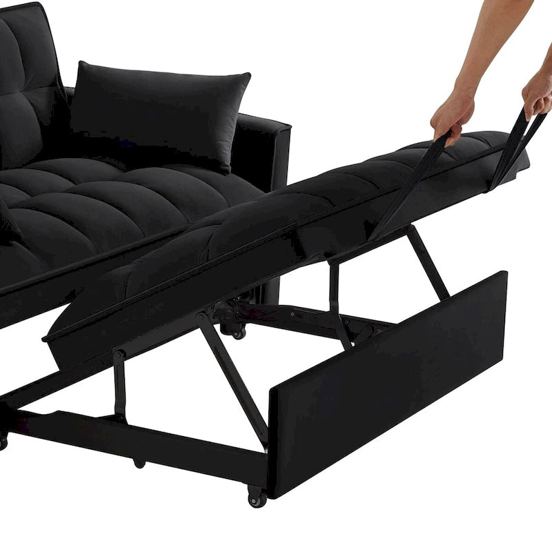 4 in1 Loveseat Sofa Bed with Armrests & Storage Pockets, Multi-Function Tufted Pull-out Sofa Bed with Adjustable Backrest