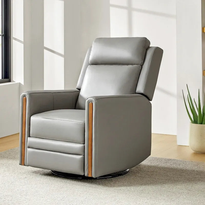Jaime Modern Genuine Leather Rocking Swivel Power Recliner with Adjustable Headrest and Footrest by HULALA HOME