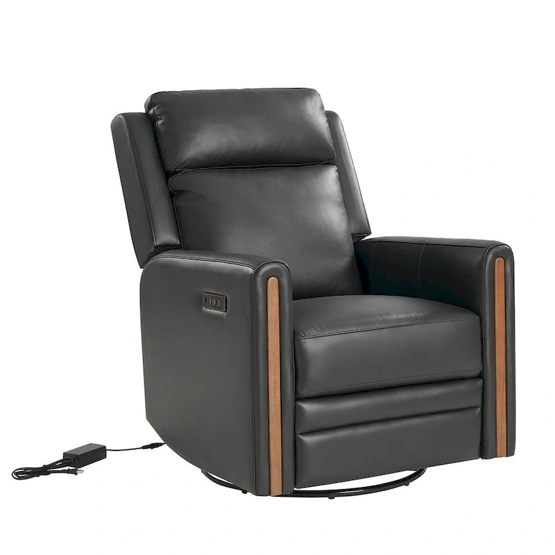 Jaime Modern Genuine Leather Rocking Swivel Power Recliner with Adjustable Headrest and Footrest by HULALA HOME