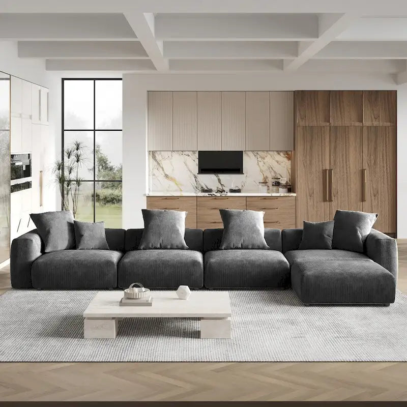 181Oversized Corduroy Sectional Sofa Couch with Ottoman, L Shaped Convertible Couch Deep Seat Couches for Modern Living Room